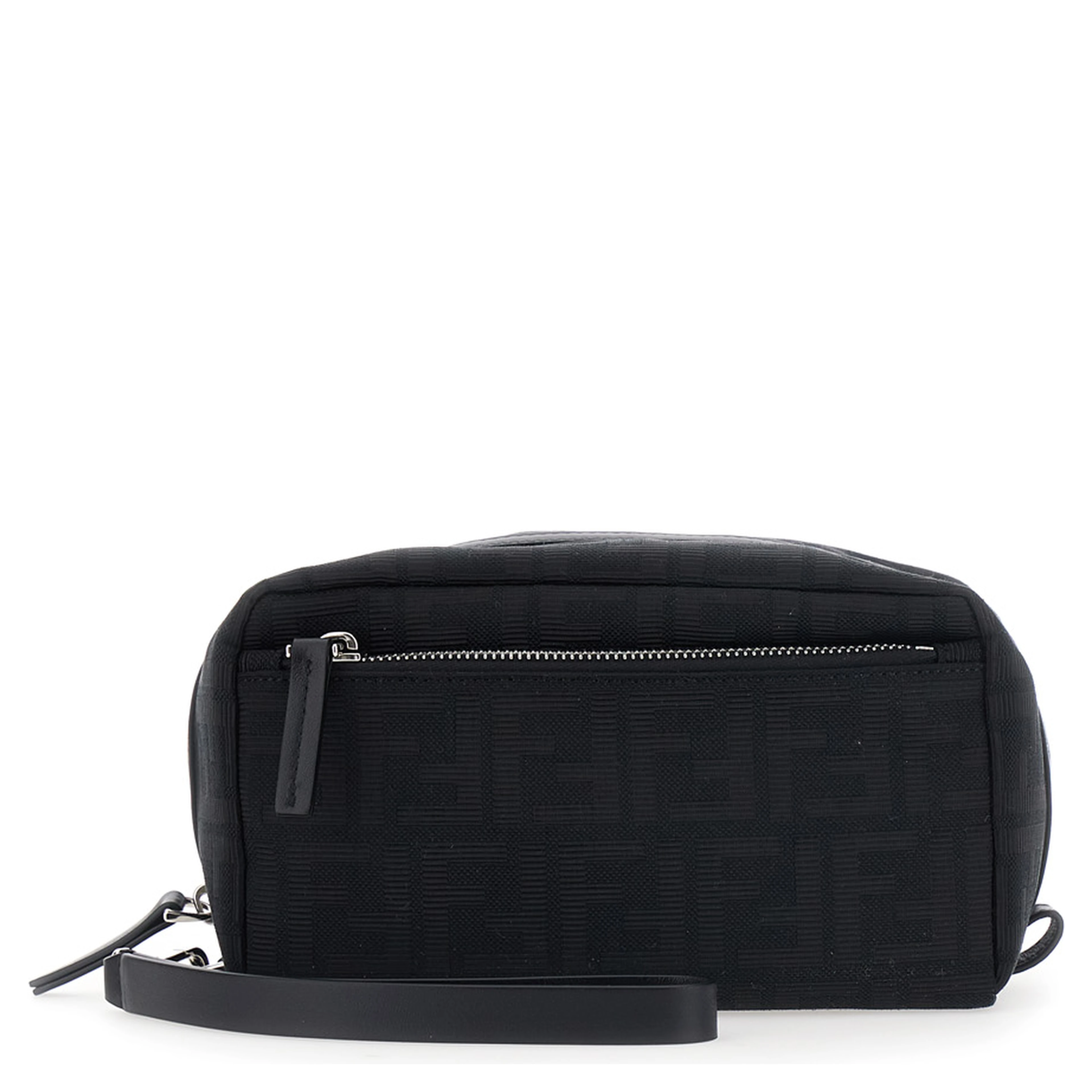 Black Clutch with adjustable and removable shoulder strap and two zip pockets in black FF canvas for men