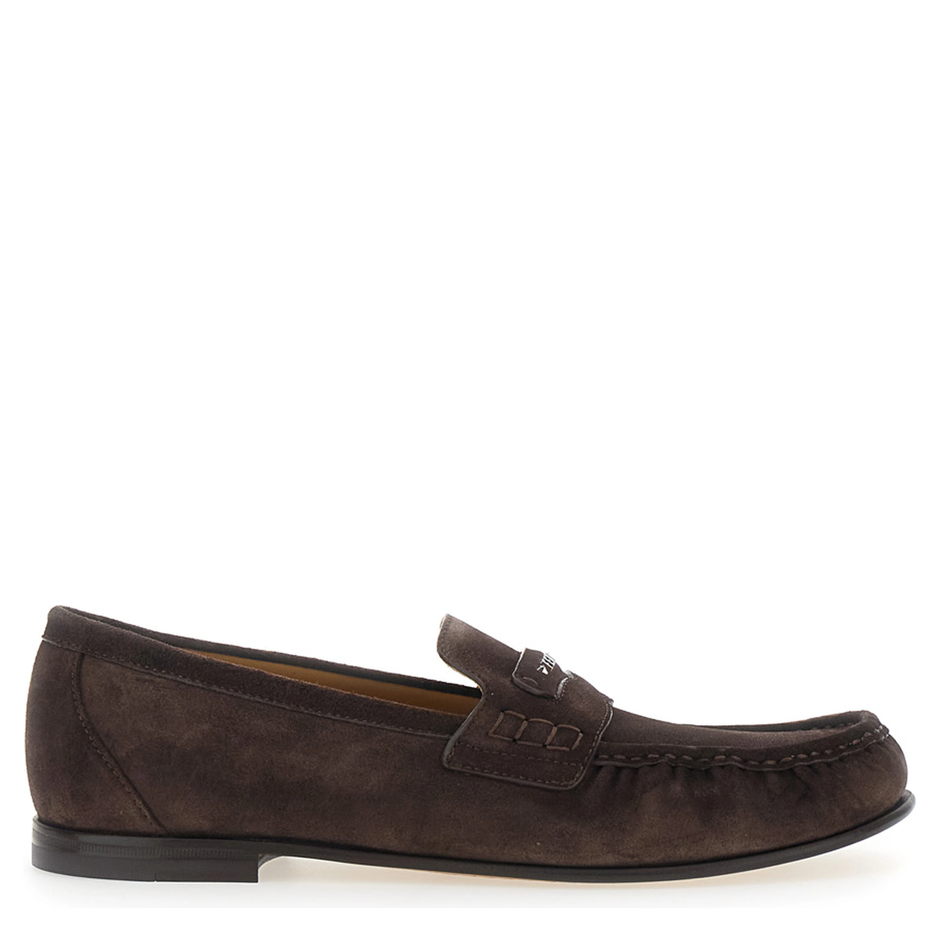 Brown Round Toe Loafers in suede for Men