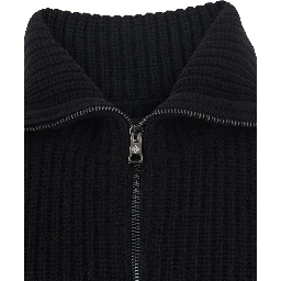 Black Cardigan with zip closure and ribbed texture in Blend wool for men