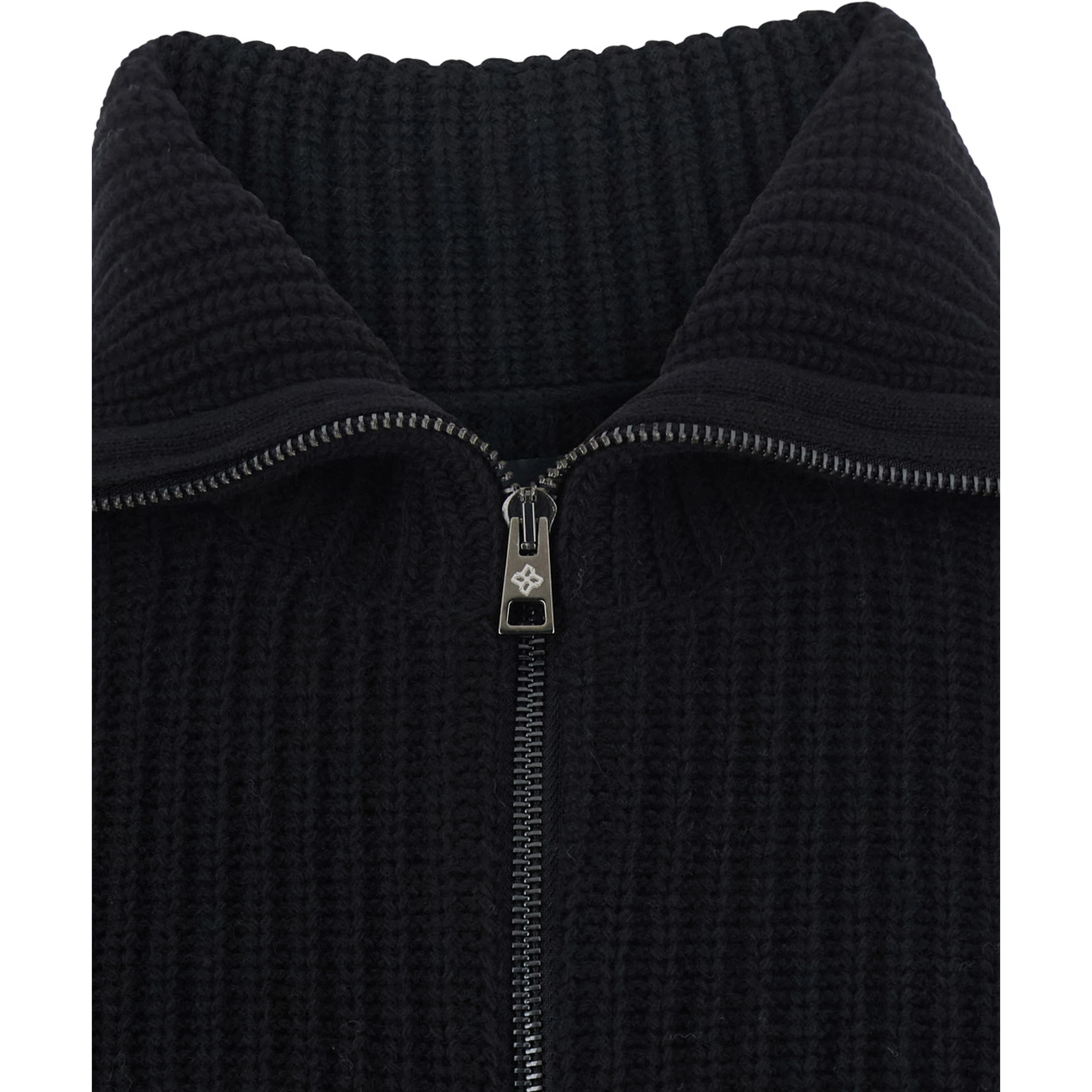 Black Cardigan with zip closure and ribbed texture in Blend wool for men