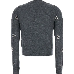Grey Cardigan with Applied Beads in Wool for Women