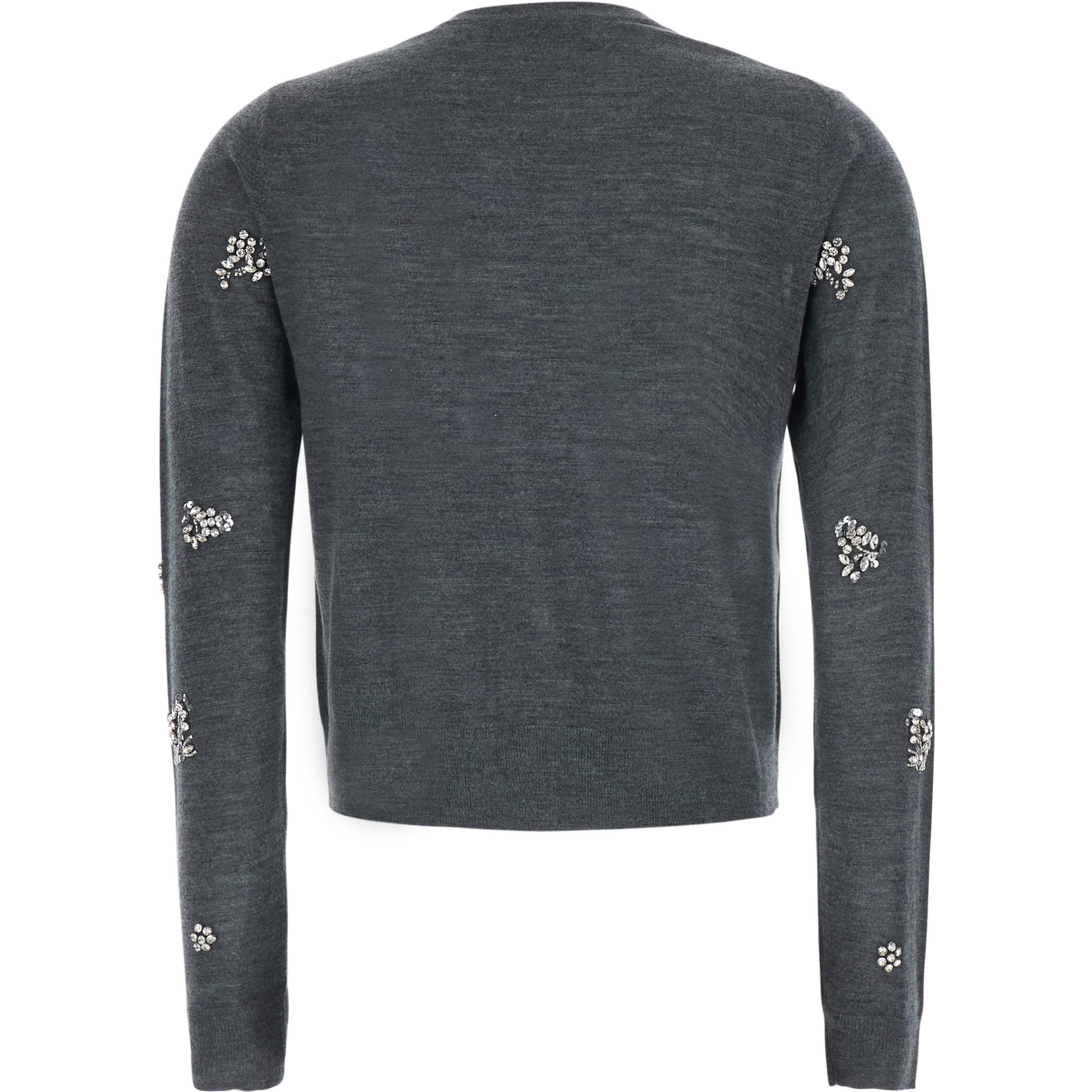 Grey Cardigan with Applied Beads in Wool for Women