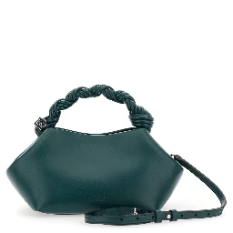 Bou Green Small Handbag with woven handle and adjustable and removable strap in Ecoleather for women