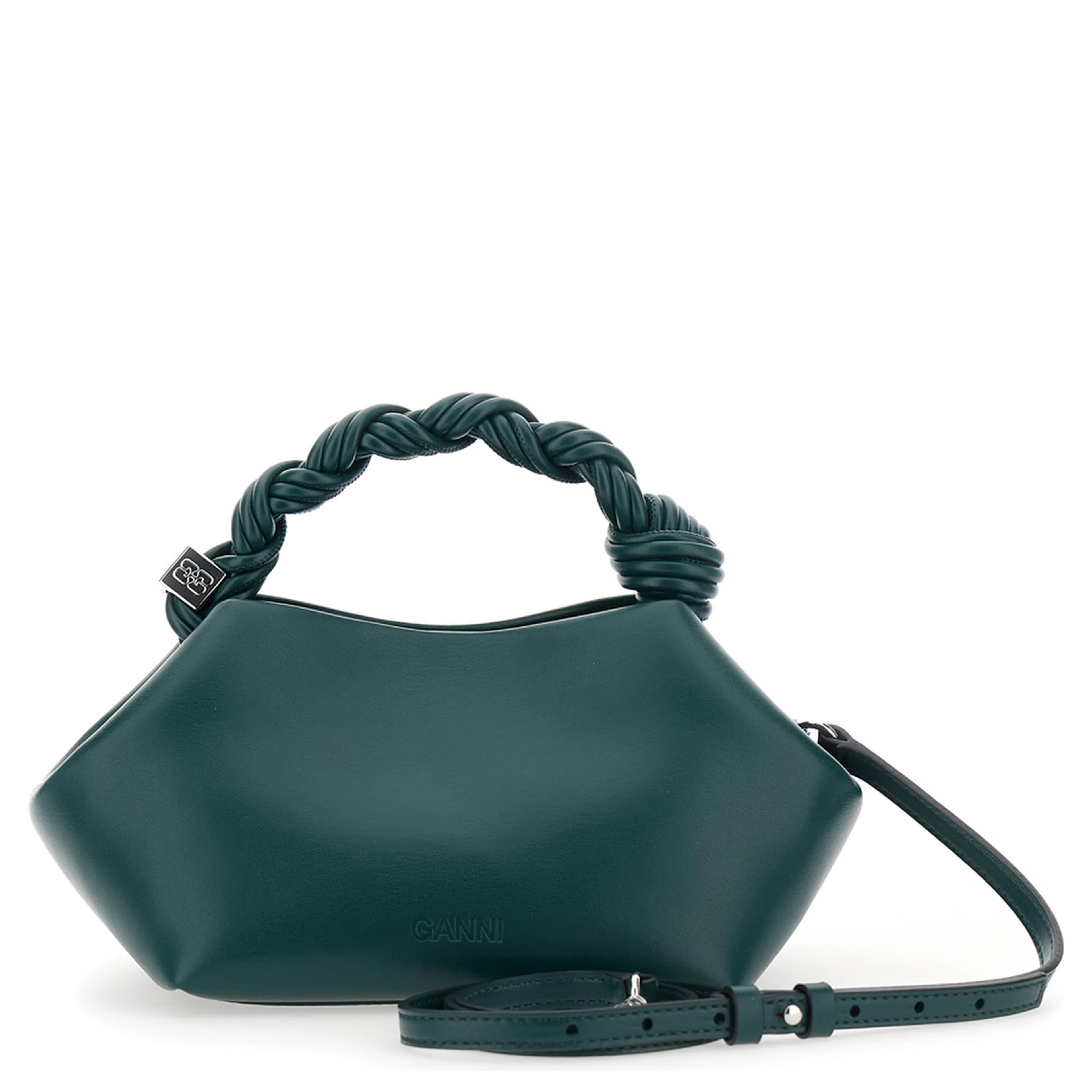 Bou Green Small Handbag with woven handle and adjustable and removable strap in Ecoleather for women