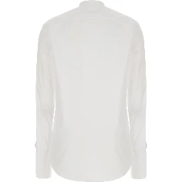 White Shirt with Mandarin Collar in Cotton Poplin for Women