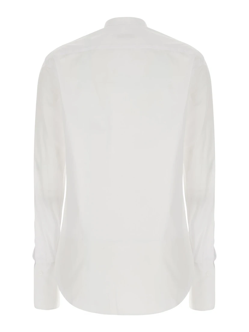 White Shirt with Mandarin Collar in Cotton Poplin for Women
