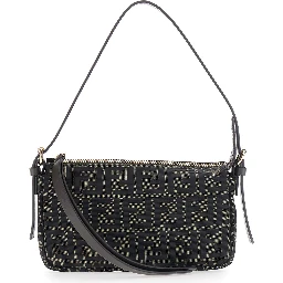 Zip Top Brown Crossbody bag with adjustable and removable strap in FF canvas for women
