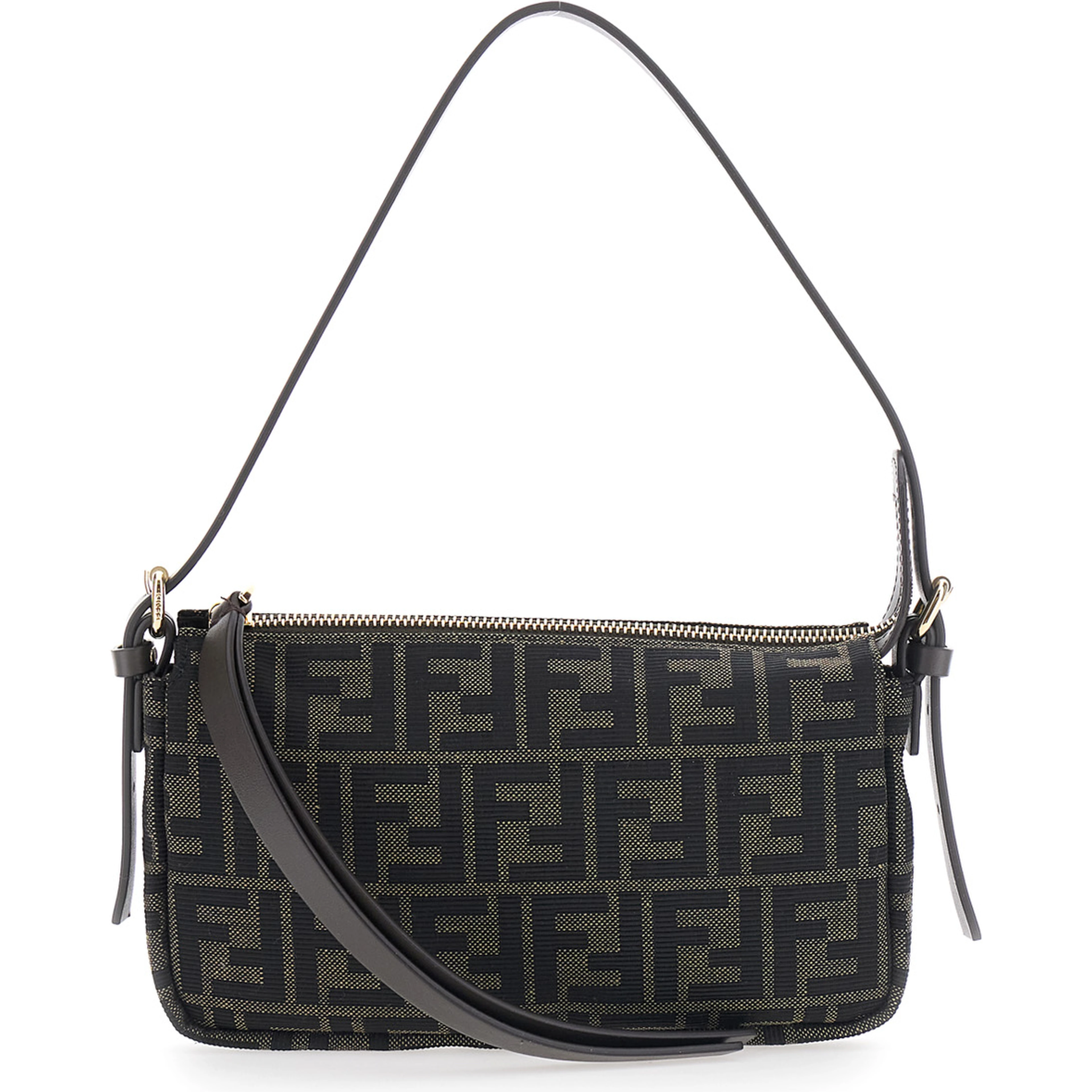 Zip Top Brown Crossbody bag with adjustable and removable strap in FF canvas for women