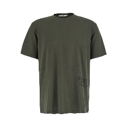 Green T-Shirt with Tone-on-Tone Logo on the Side in Cotton for Men
