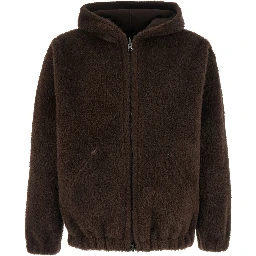 Brown Shearling with fixed hood and elastic hem in eco fur women
