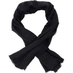 Black Square Scarf with Fringed Hem and FF Pattern in Wool Blend for Women