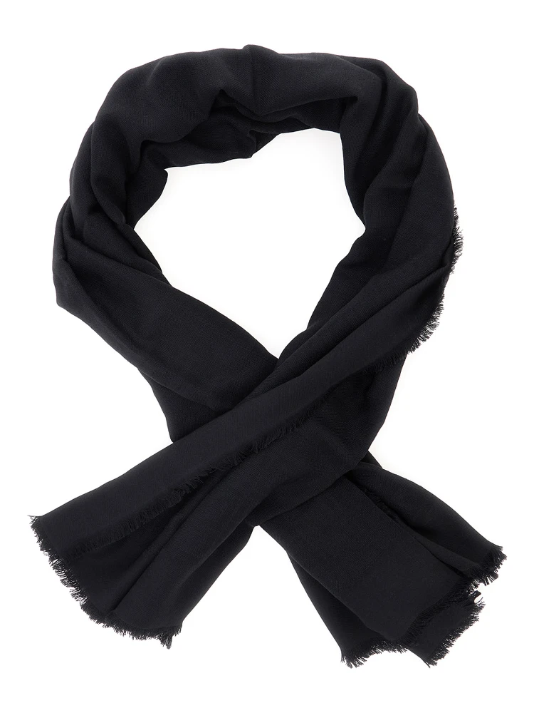 Black Square Scarf with Fringed Hem and FF Pattern in Wool Blend for Women alternative