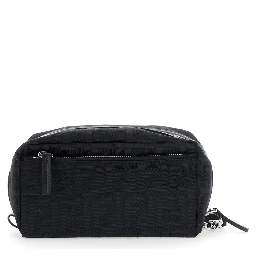 Black Clutch with adjustable and removable shoulder strap and two zip pockets in black FF canvas for men