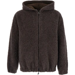 Brown Shearling Jacket with Fixed Hood and Zip Closure on the Front in ecofur for Men