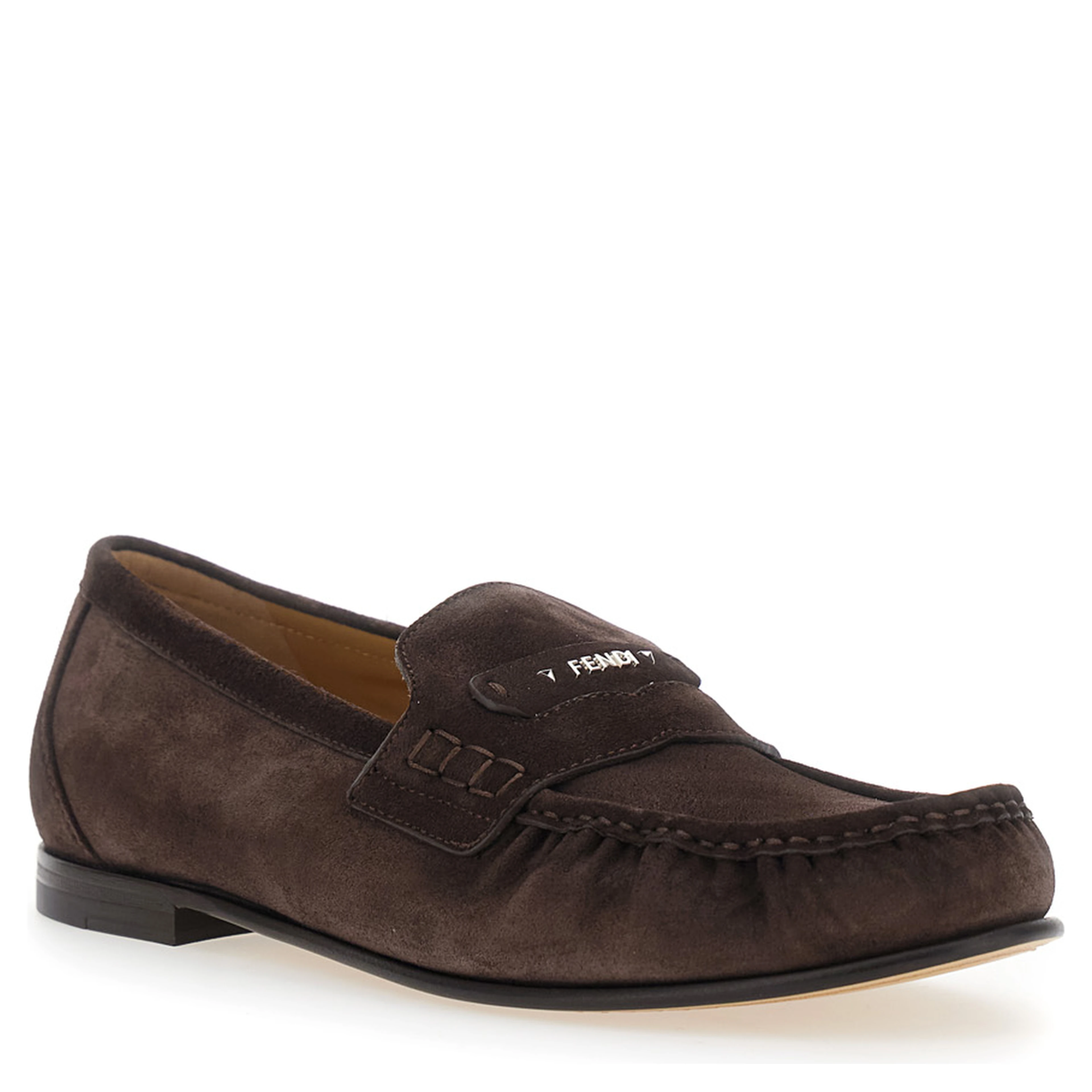 Brown Round Toe Loafers in suede for Men