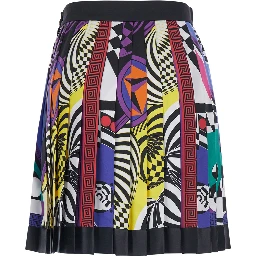 Multicolor Pleated Skirt with All-over Print in Silk for Women