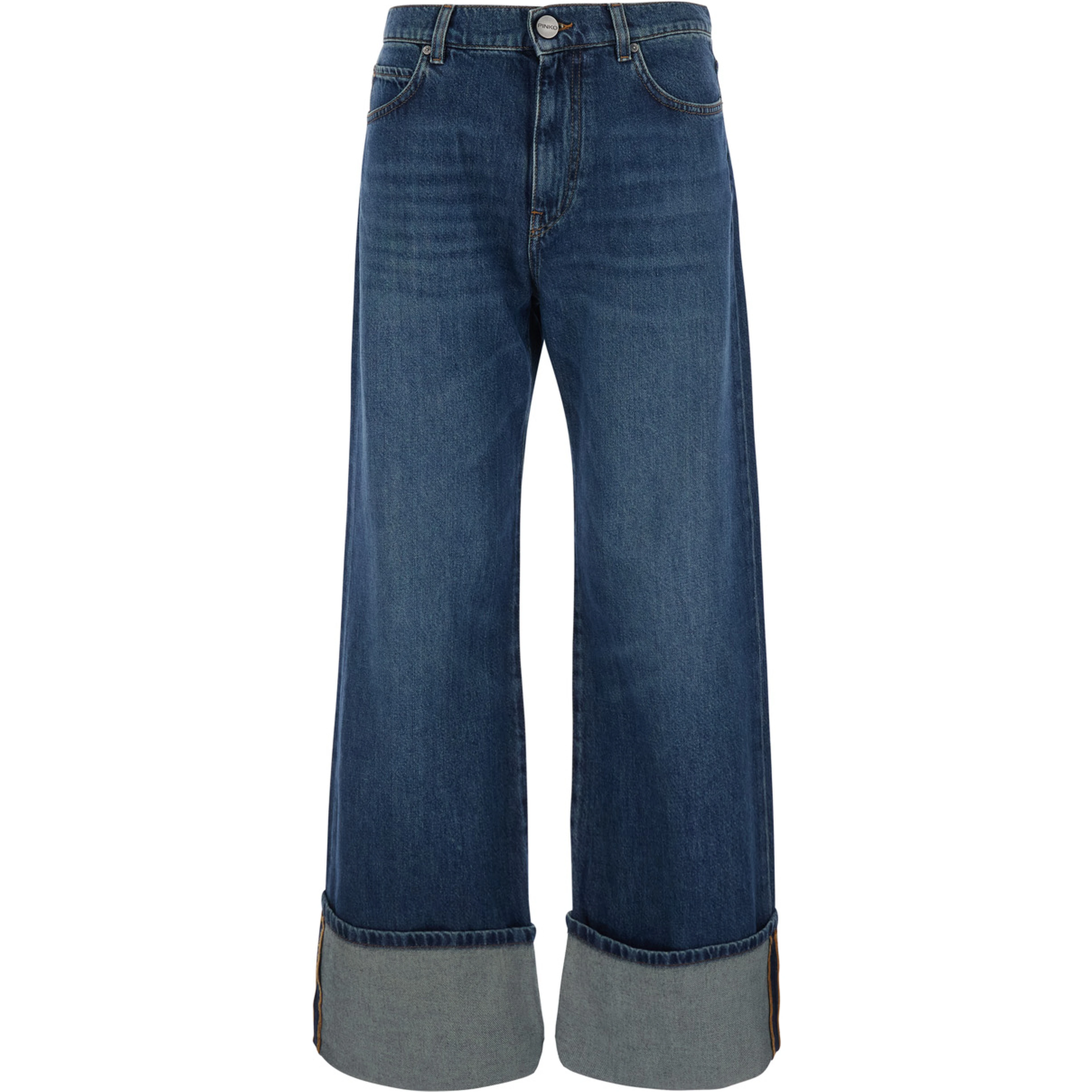 Blue Cuffed Hem Jeans with Printed Logo on the Back in Denim for Women