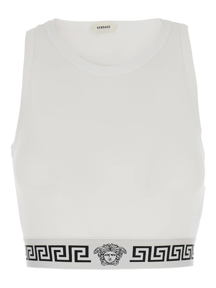 White Top with elasticized design and logo band in Cotton Women