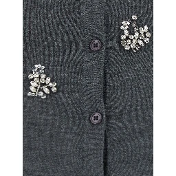 Grey Cardigan with Applied Beads in Wool for Women