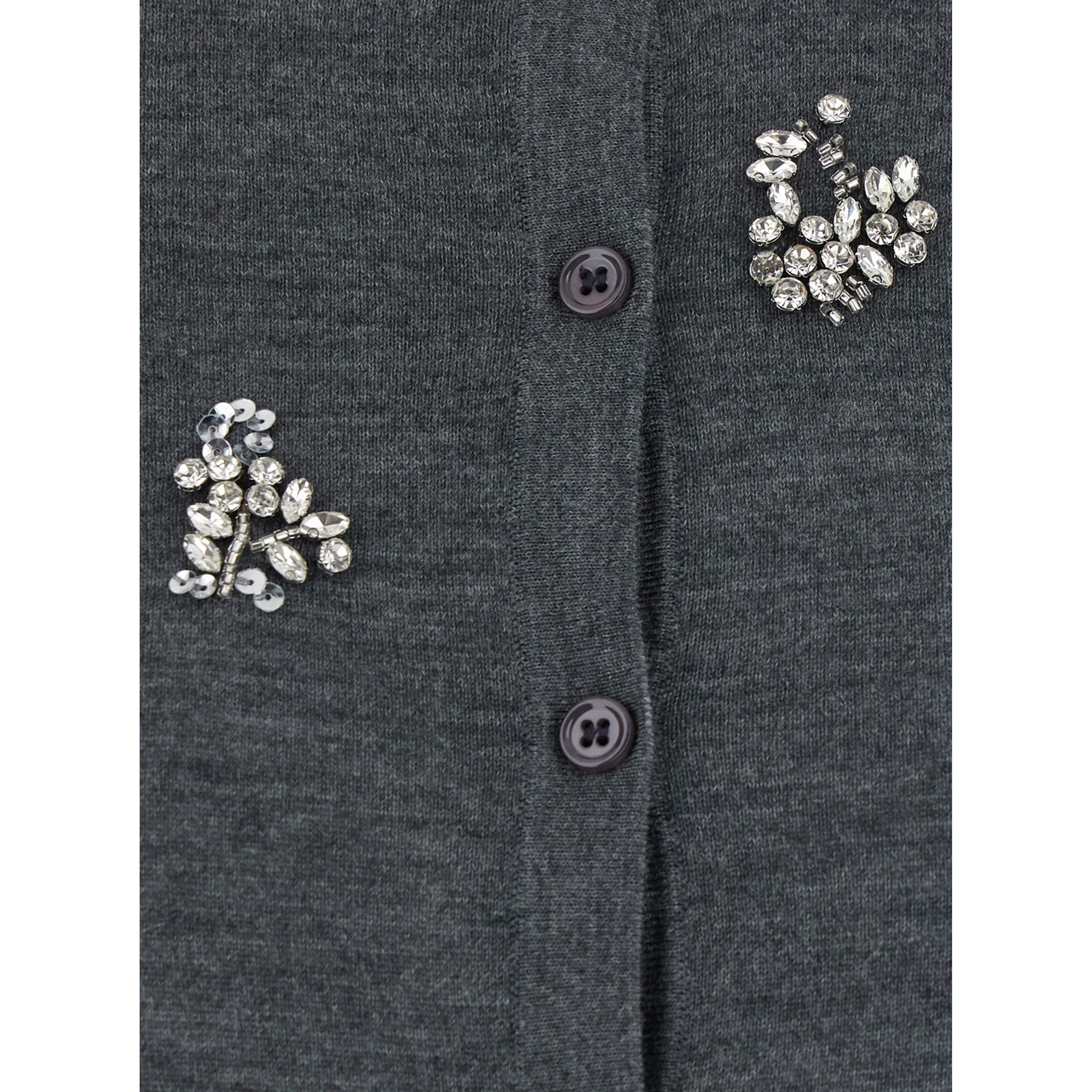 Grey Cardigan with Applied Beads in Wool for Women