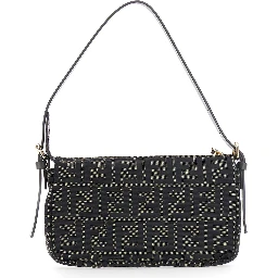 Zip Top Brown Crossbody bag with adjustable and removable strap in FF canvas for women