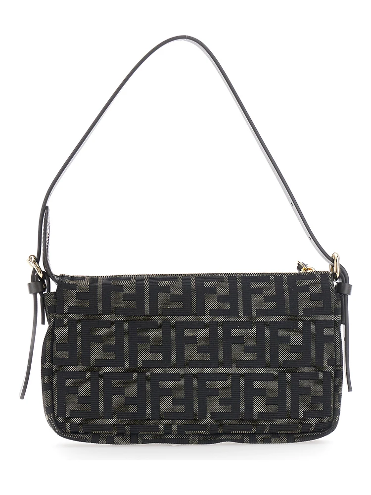 Zip Top Brown Crossbody bag with adjustable and removable strap in FF canvas for women alternative