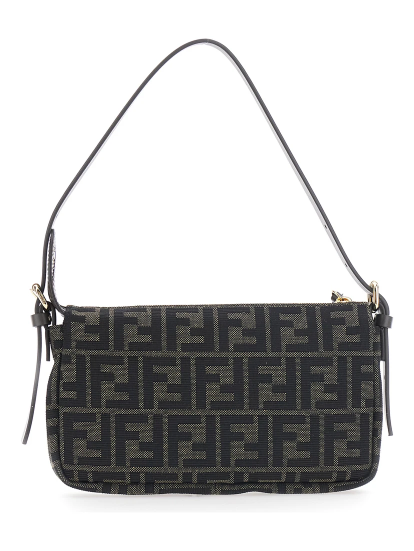 Zip Top Brown Crossbody bag with adjustable and removable strap in FF canvas for women