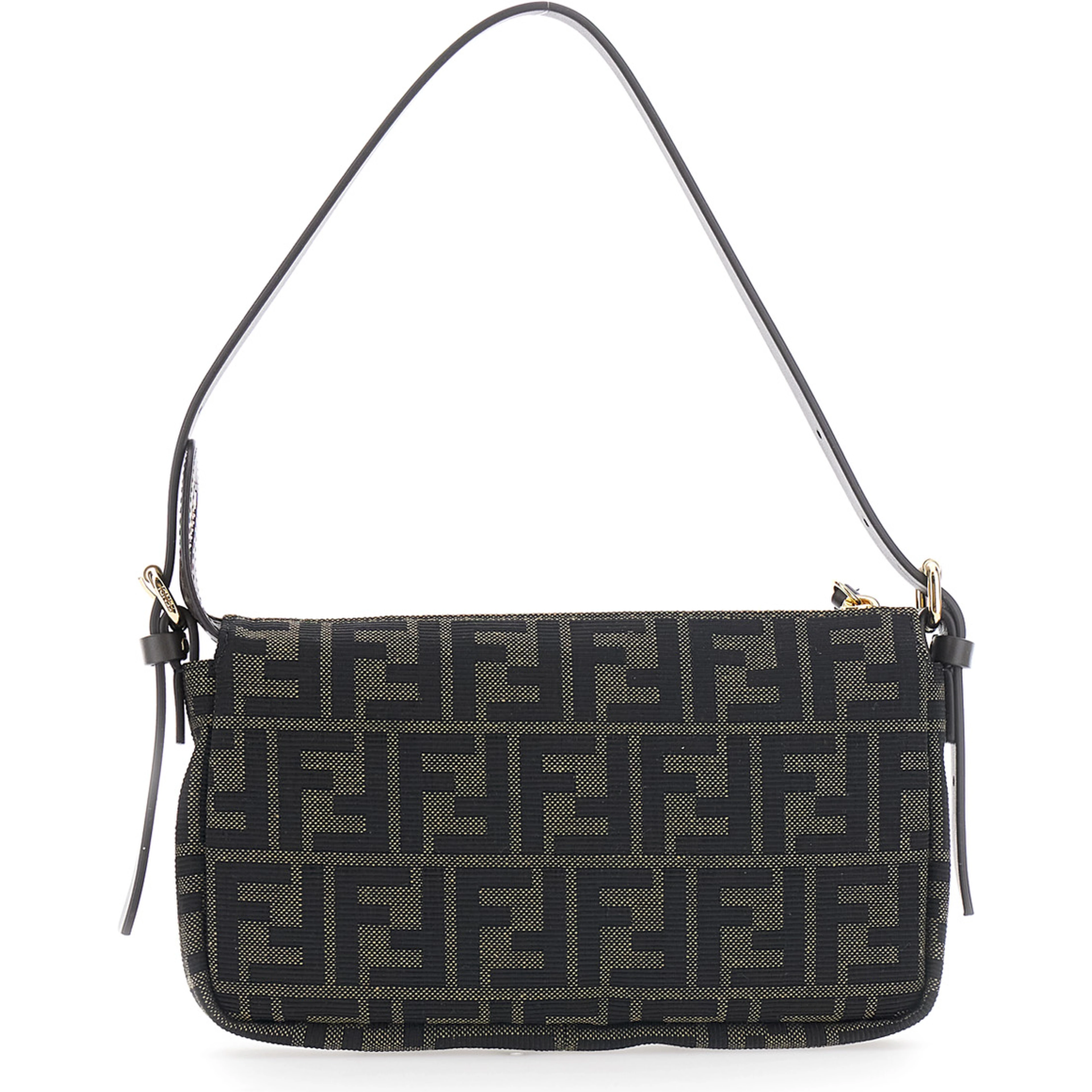 Zip Top Brown Crossbody bag with adjustable and removable strap in FF canvas for women