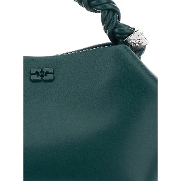 Bou Green Small Handbag with woven handle and adjustable and removable strap in Ecoleather for women