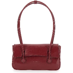 Shoulder Bag with Flap in Smooth Leather Bordeaux Woman