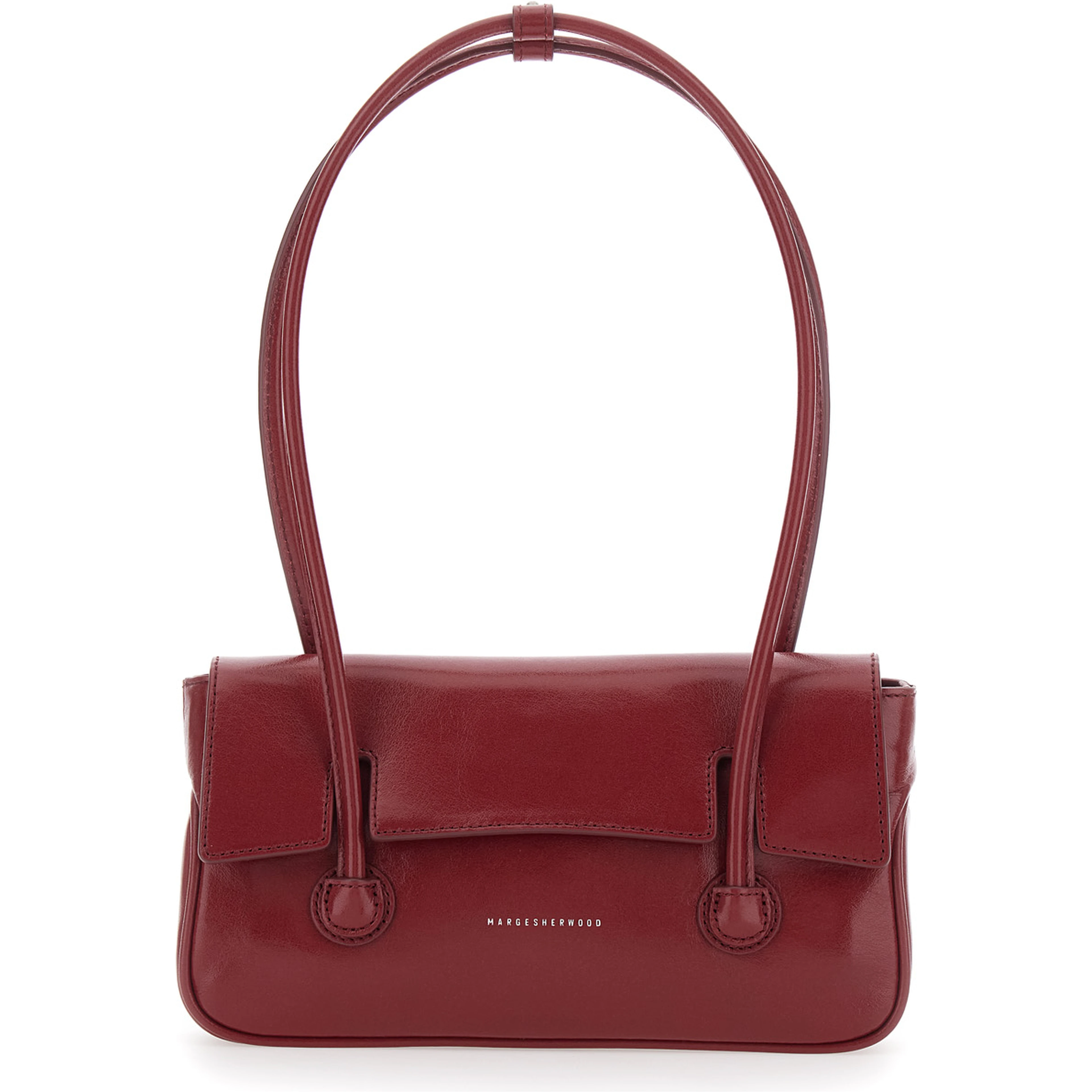 Shoulder Bag with Flap in Smooth Leather Bordeaux Woman
