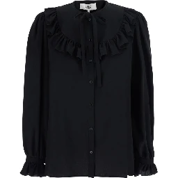 Black Shirt with Front Knot and Cuffs with Straps in Silk for Women