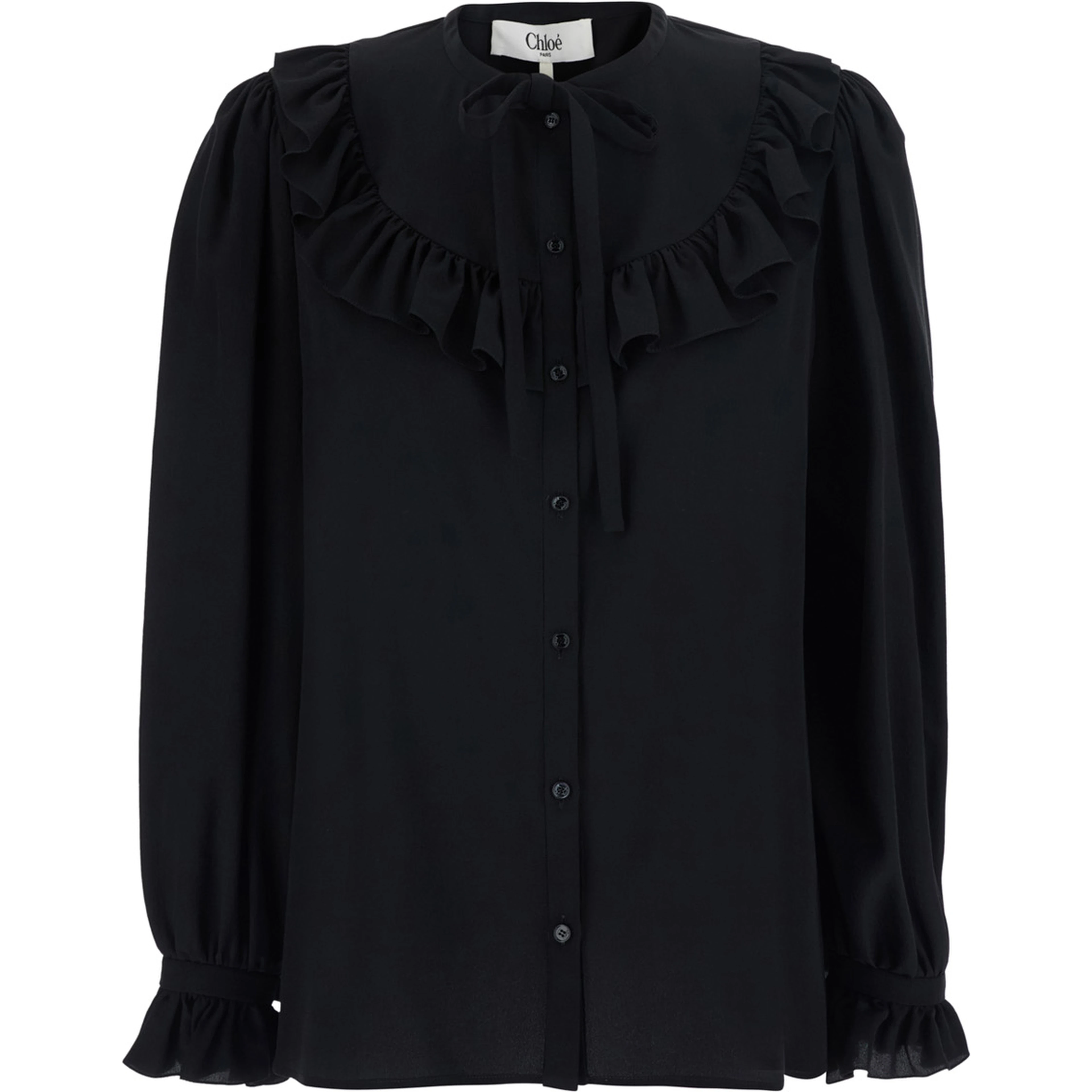 Black Shirt with Front Knot and Cuffs with Straps in Silk for Women