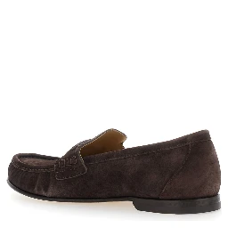 Brown Round Toe Loafers in suede for Men