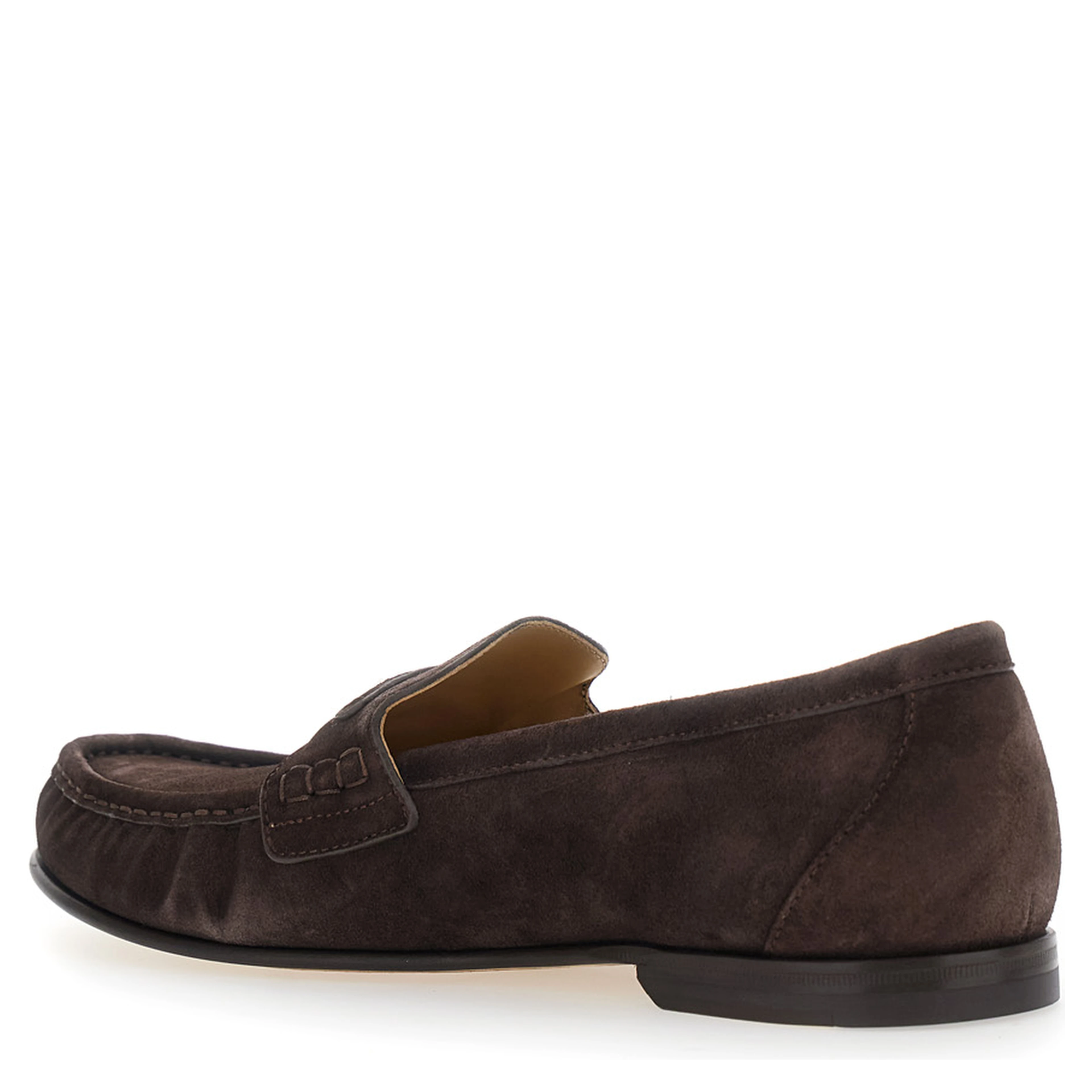 Brown Round Toe Loafers in suede for Men
