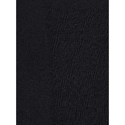 Black Square Scarf with Fringed Hem and FF Pattern in Wool Blend for Women