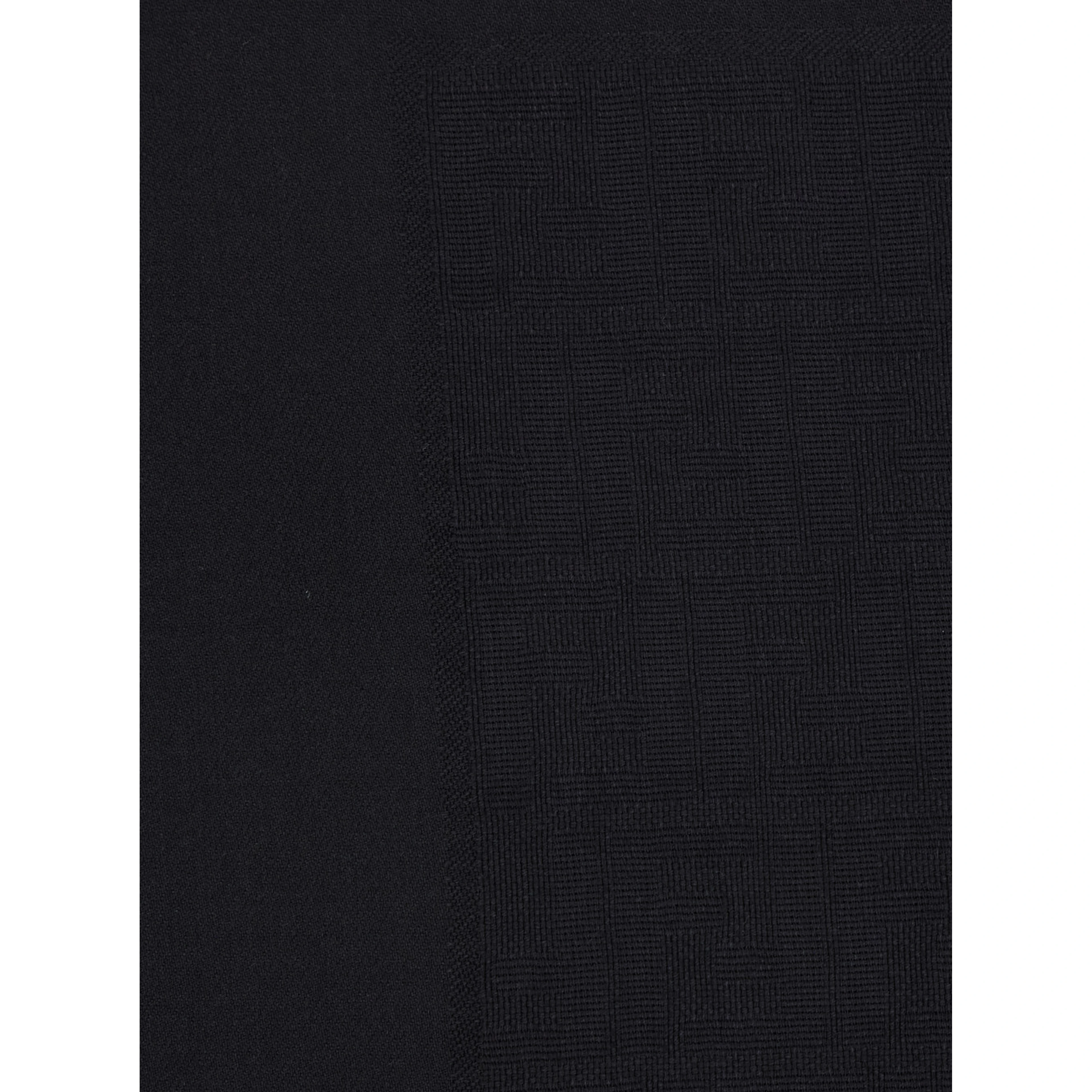 Black Square Scarf with Fringed Hem and FF Pattern in Wool Blend for Women