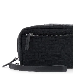 Black Clutch with adjustable and removable shoulder strap and two zip pockets in black FF canvas for men