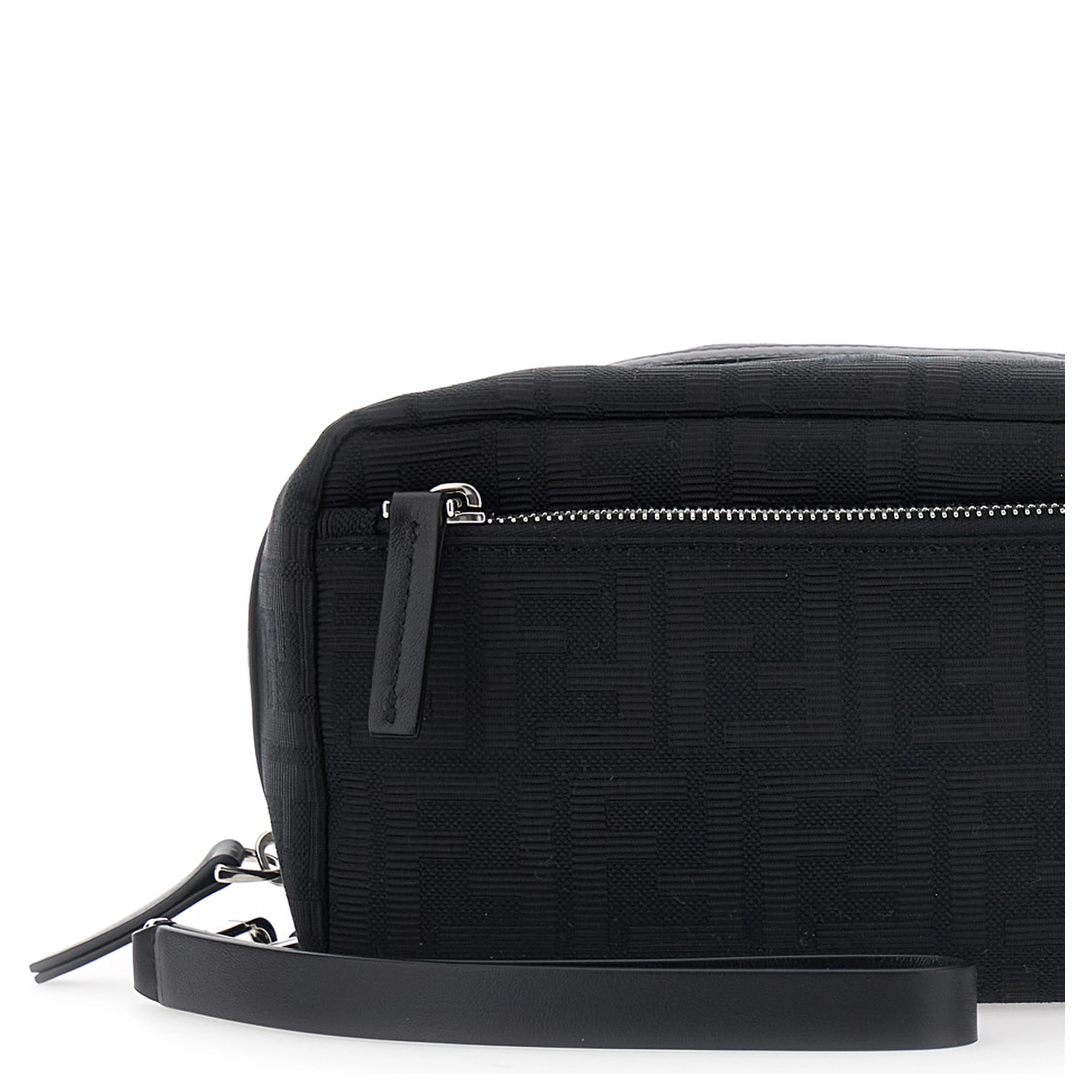 Black Clutch with adjustable and removable shoulder strap and two zip pockets in black FF canvas for men