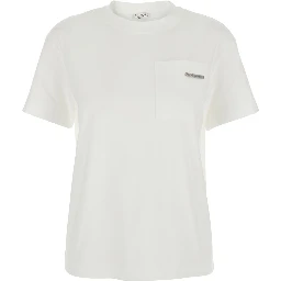 White Crew Neck T-Shirt with Monile Detail on the Front in Cotton for Women