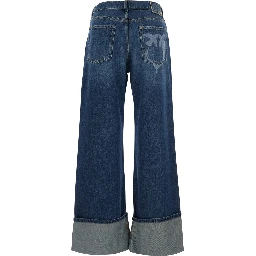 Blue Cuffed Hem Jeans with Printed Logo on the Back in Denim for Women