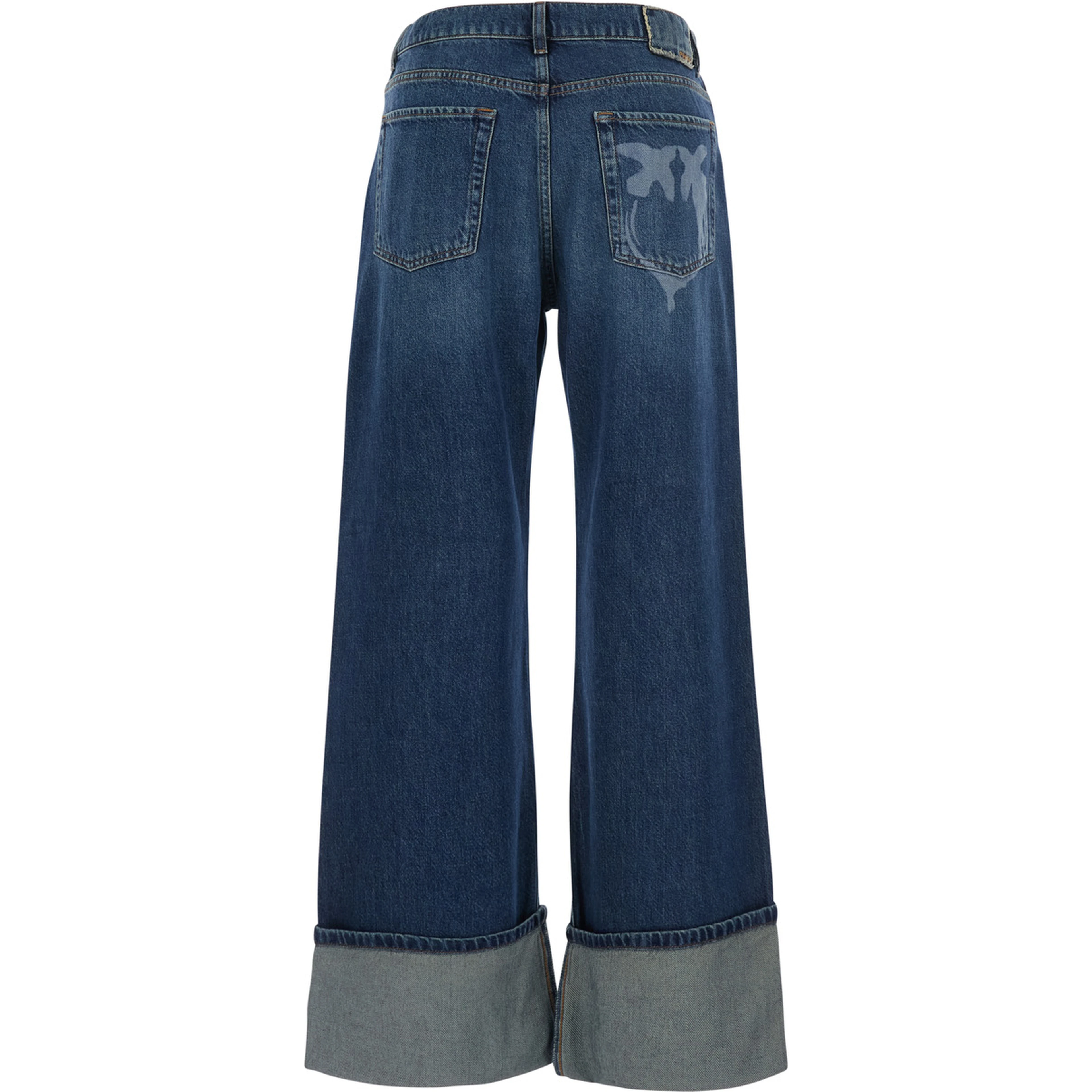 Blue Cuffed Hem Jeans with Printed Logo on the Back in Denim for Women