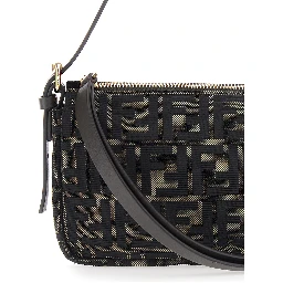 Zip Top Brown Crossbody bag with adjustable and removable strap in FF canvas for women