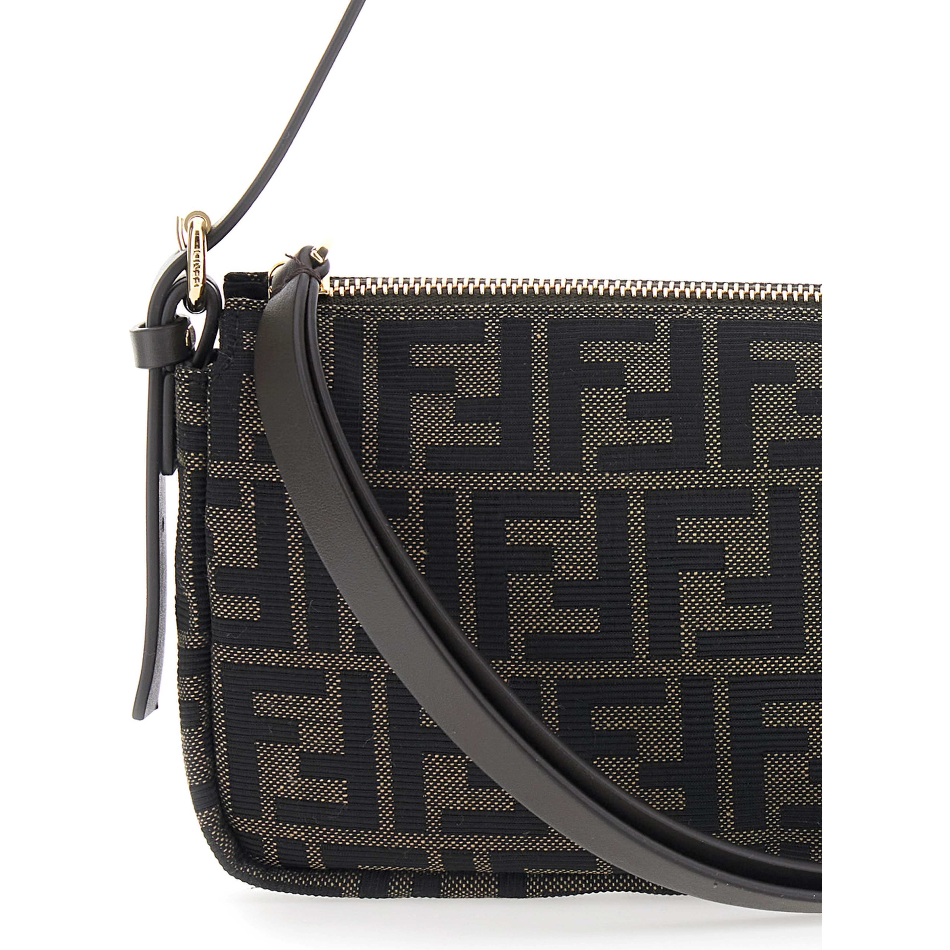 Zip Top Brown Crossbody bag with adjustable and removable strap in FF canvas for women