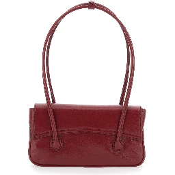 Shoulder Bag with Flap in Smooth Leather Bordeaux Woman