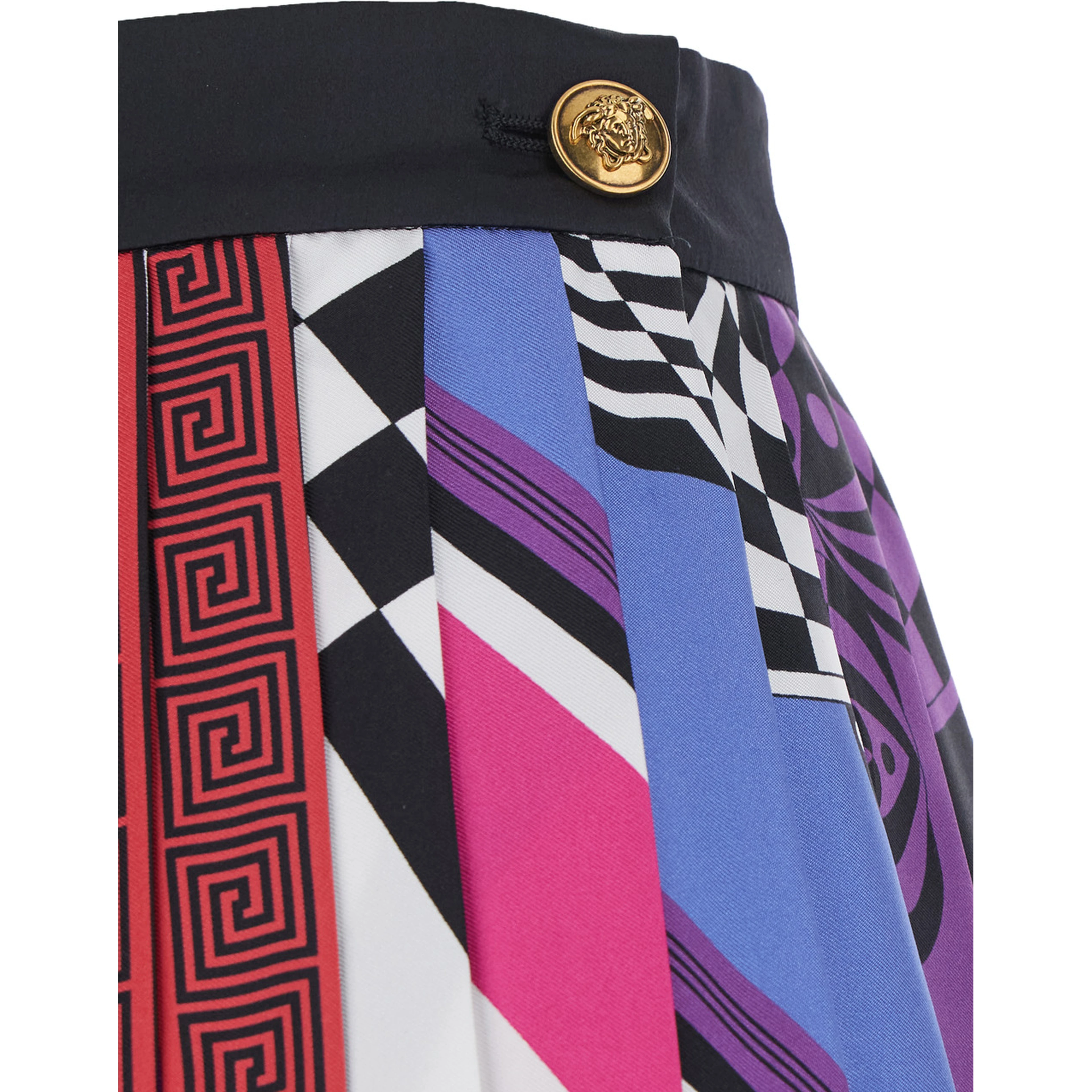 Multicolor Pleated Skirt with All-over Print in Silk for Women