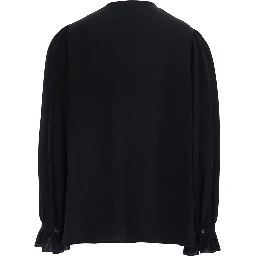Black Shirt with Front Knot and Cuffs with Straps in Silk for Women