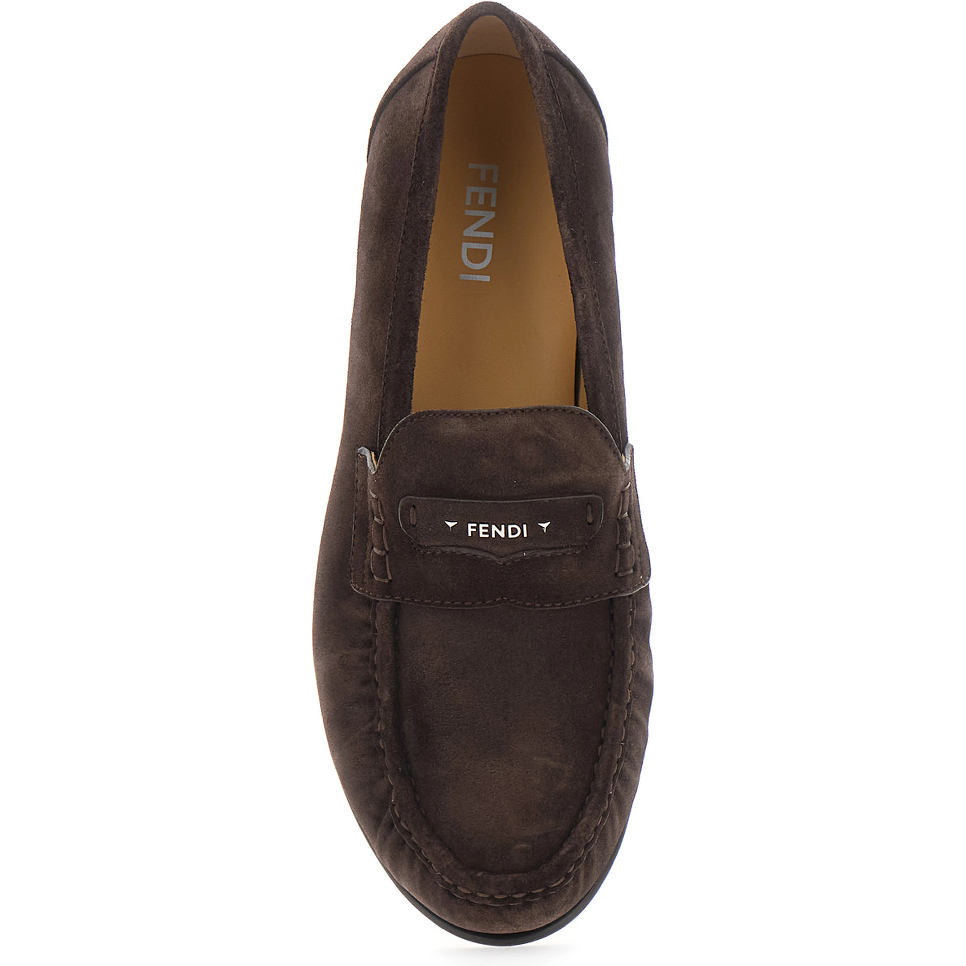 Brown Round Toe Loafers in suede for Men