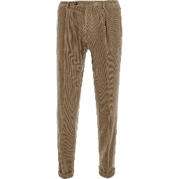 Beige Pants with Side Pockets and Front Closure in Tech Fabric for Men