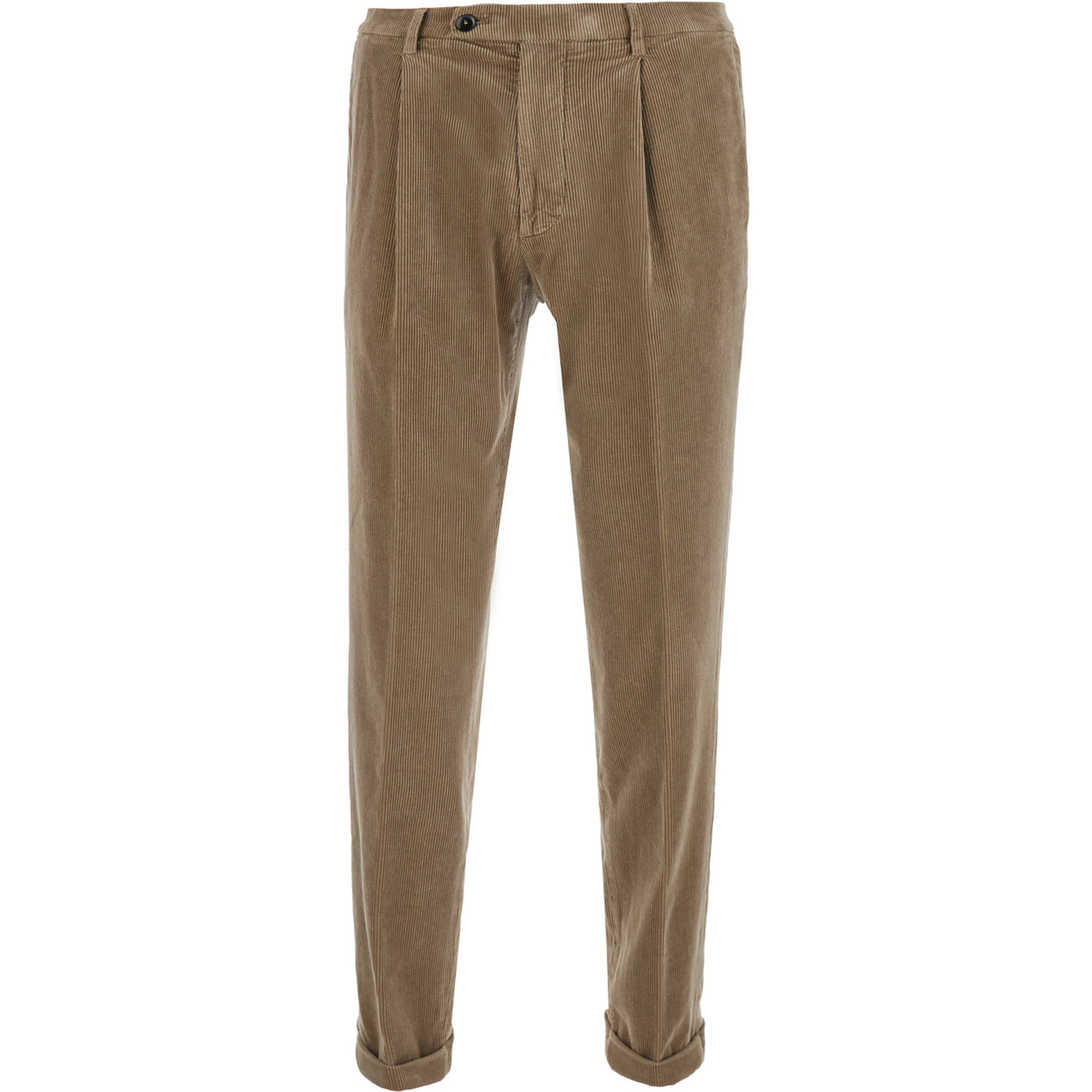 Beige Pants with Side Pockets and Front Closure in Tech Fabric for Men
